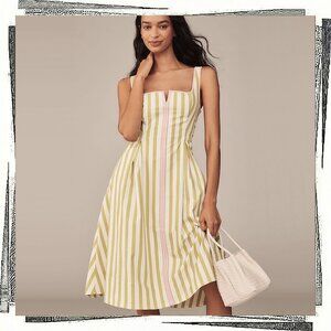 NWT: Light Green & Cream Sleeveless Notched Square Neck Midi Dress (S) Maeve